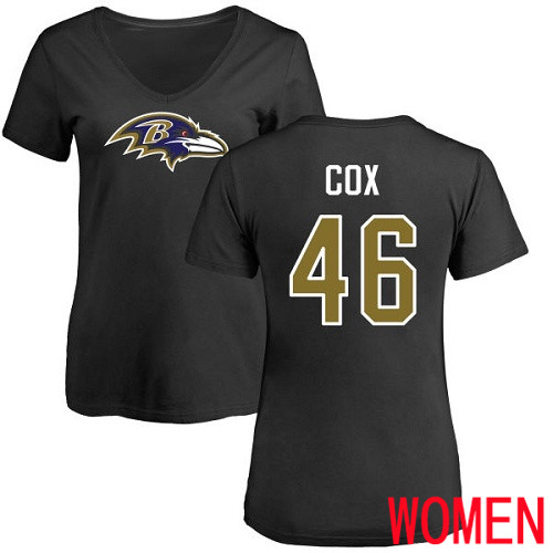 Baltimore Ravens Black Women Morgan Cox Name and Number Logo NFL Football #46 T Shirt